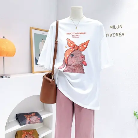 韩国东大门ins兔子短袖上衣夏季新款洋气质甜美纯棉T恤遮肚子宽松图片