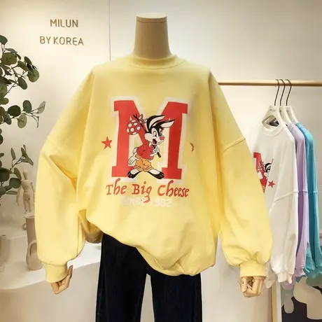 2021春季新版韩国东大门卡通日系宽松BF毛圈棉卫衣慵懒休闲大码潮图片