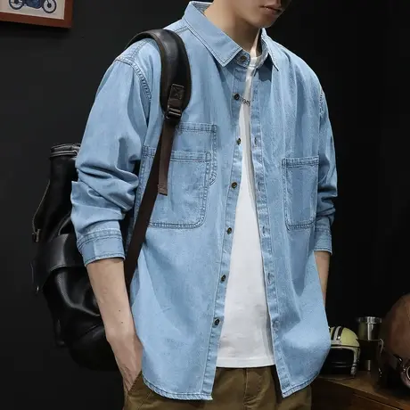 2023新款衬衣外套男士休闲春秋上衣长袖秋季男款薄款牛仔衬衫男图片
