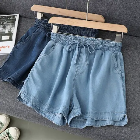 冰天丝阔腿五分短裤女松紧高腰2020薄款夏季宽松显瘦大码直筒热裤图片