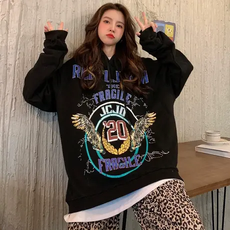 vintage卫衣女2021宽松韩版设计感小众春秋薄款oversize外套潮ins图片