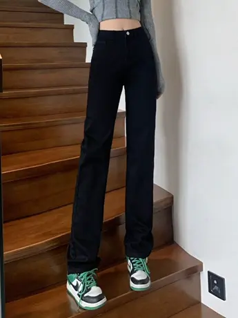 清仓捡漏高腰直筒牛仔裤女秋冬季新款小个子垂感拖地直筒裤潮图片