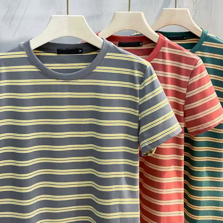 男士短袖t恤夏季新款高端圆领条纹体恤衫休闲潮牌半袖上衣服薄款T商品大图