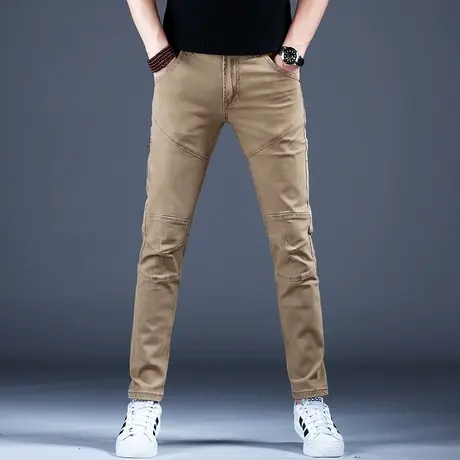 秋冬拼接商务休闲牛仔裤男款2023新款小脚修身弹力大牌男裤子美式商品大图