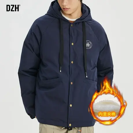男士藏青色棉服男款冬季潮牌连帽加厚棉衣外套宽松男装2023年新款商品大图