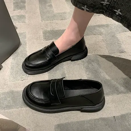 小皮鞋女英伦风2023春季新款黑色一脚蹬乐福鞋平底日系jk制服单鞋商品大图