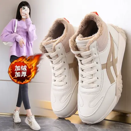 高帮棉鞋女2023爆款冬季加绒皮面运动鞋真皮休闲阿甘鞋防滑孕妇鞋商品大图