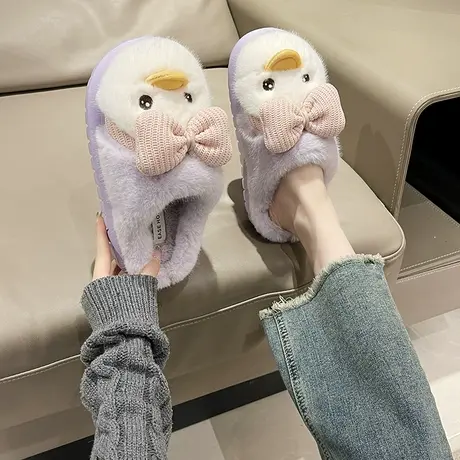 可爱鸭鸭棉拖鞋女2023秋冬季新款居家懒人平底加绒保暖包头毛毛拖商品大图