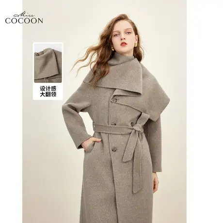 missCOCOON静奢风羊毛设计感双面呢2023秋季新款中长款毛呢外套冬商品大图