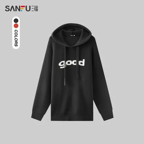 三福2024春季男士胸前绣花连帽抽绳毛衣 休闲潮流上衣男480999商品大图