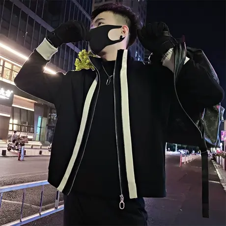 春秋季男韩版潮牌ins帅气上衣新款网红痞帅拼色原宿开衫炸街外套商品大图