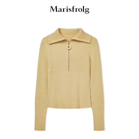 【水手领】玛丝菲尔春季新款姜黄色弹力毛针织衫商品大图