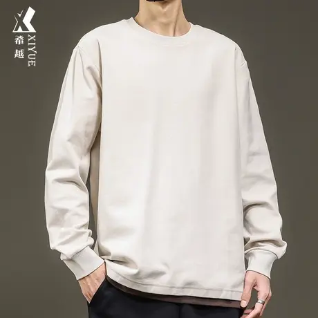 希越2024春季假两件卫衣男重磅双面绒打底衫宽松大码男士长袖T恤商品大图