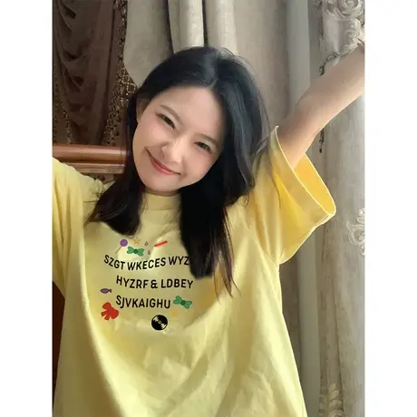 纯棉设计感印花短袖t恤女夏季新款小众潮牌美式复古宽松半袖上衣商品大图