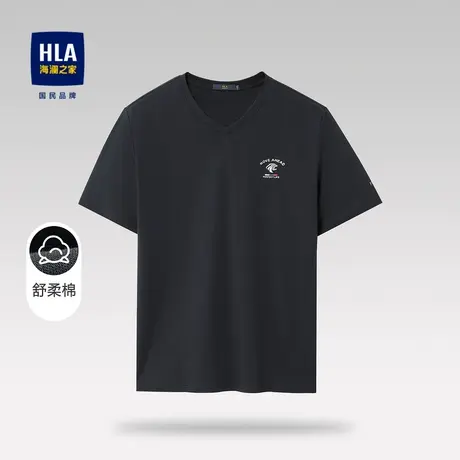 HLA/海澜之家舒柔棉短袖T恤春夏舒适纯棉纯色V领图案印花短t男图片