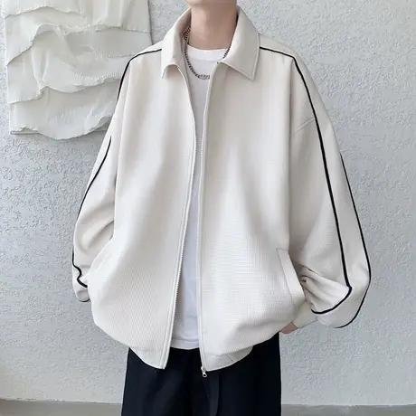 翻领夹克男春秋2024新款潮牌宽松外套男青少年美式休闲运动上衣服商品大图