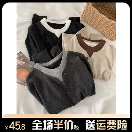 设计感假两件早春长袖t恤女2024新款春秋季内搭打底衫上衣高级感商品大图