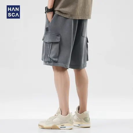 hansca美式复古休闲短裤男夏季潮牌宽松阔腿运动大码多口袋五分裤商品大图