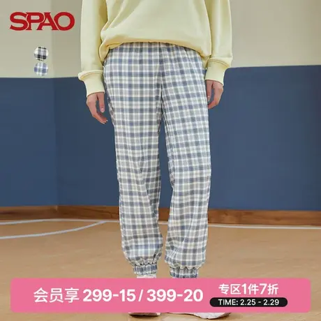 SPAO女士休闲裤春季新款时尚百搭松紧腰格纹束脚长裤SPTCC11S25图片