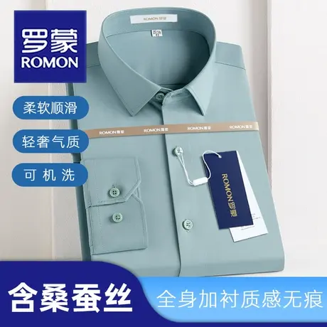 Romon/罗蒙含桑蚕丝衬衫长袖男中青年春夏款高级开会面试商务衬衣图片