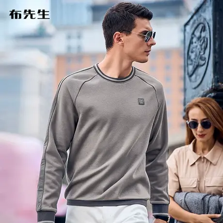 MrBu布先生微廓形加绒保暖卫衣亲肤长袖男秋冬真皮标T恤BT11967图片