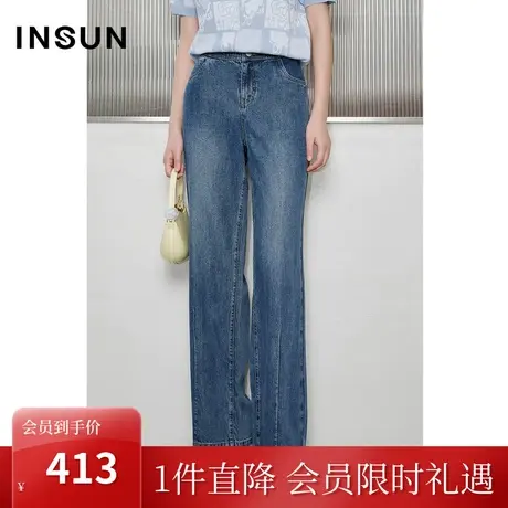 恩裳COVER2023夏新款舒适透气棉麻混纺宽松拖地裤降温抑菌牛仔裤图片