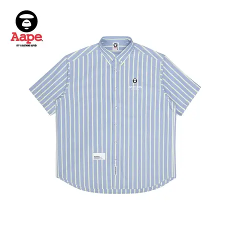 Aape旗舰店男装春夏猿颜纯色简约山系刺绣条纹短袖衬衫8434XXK图片