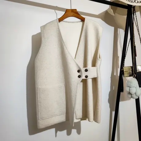 慵懒风针织开衫马甲女秋冬新款韩版宽松v领加厚毛衣背心马夹外套商品大图