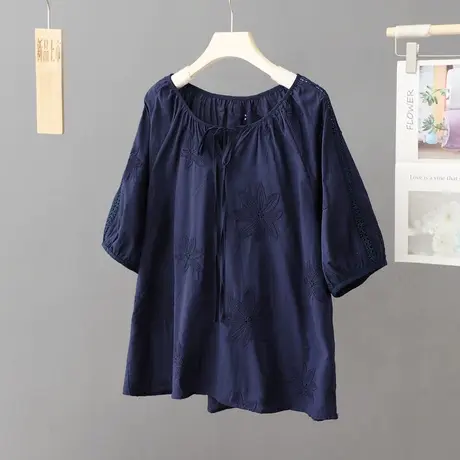 法式洋气蕾丝衫上衣女夏季2023新款女装小衫纯棉薄款衬衫宽松衬衣图片