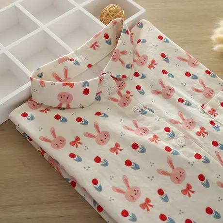 春秋新款日系文艺小清新印花纯棉长袖衬衫女学生宽松百搭打底上衣图片