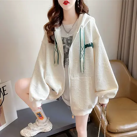 卫衣女春秋季韩版宽松设计感小众薄款早春装大码华夫格开衫外套潮图片