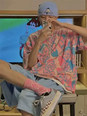 韩国爱心短袖T恤女2023年夏季新款半袖潮情侣装夏装印花上衣潮流商品大图