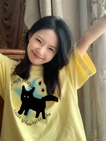 纯棉正肩短袖t恤女ins潮学生宽松美式复古夏季小众设计感半袖上衣商品大图