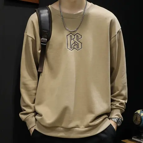 秋季圆领卫衣男秋冬潮ins加肥加大2023新款男士上衣长袖宽松大码商品大图