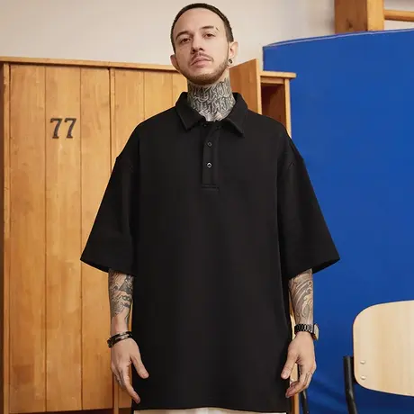 潮牌大码男装胖子反领纯棉简约百搭宽松加肥加大短袖肥佬POLOt恤图片