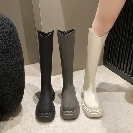 长筒靴女2023年秋冬新款高筒小个子长靴小众不过膝粗跟骑士靴子潮商品大图