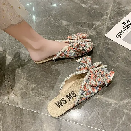 包头半拖鞋女外穿2023夏季鱼嘴平底小碎花孕妇懒人无后跟穆勒凉拖商品大图