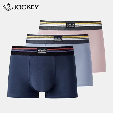 Jockey男内裤四角平角裤纯棉纯色男士平角内裤中腰青年新款三条装图片