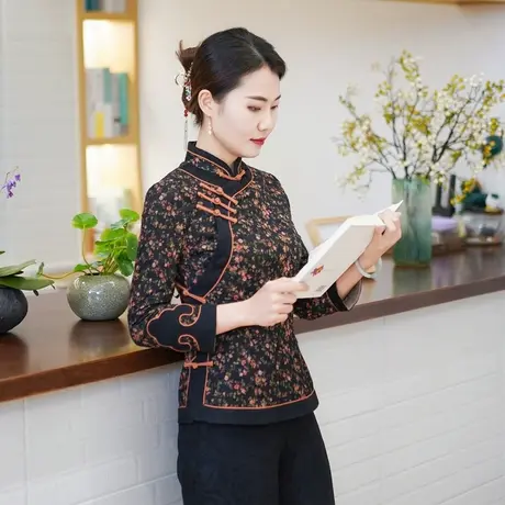 筠雅唐装女装中国风旗袍上衣2025新款复古时尚收腰显瘦茶服24J135商品大图