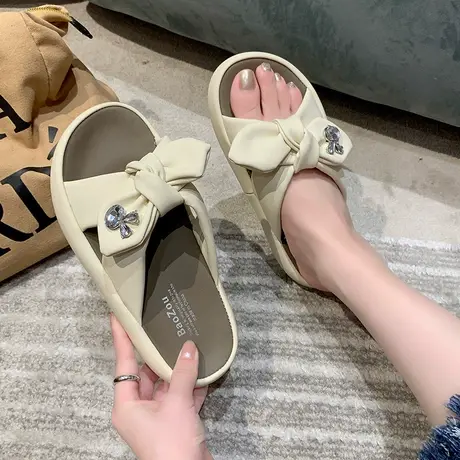 网红女款拖鞋外穿2024新款松糕厚底蝴蝶结一字拖百搭海边度假凉拖图片