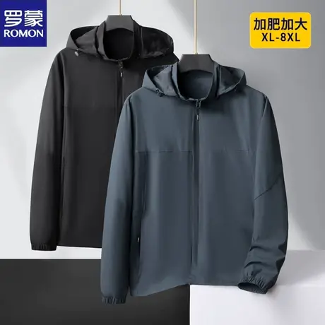 罗蒙2024男士夹克春秋季加肥加大号胖子休闲宽松连帽薄款外套上衣商品大图