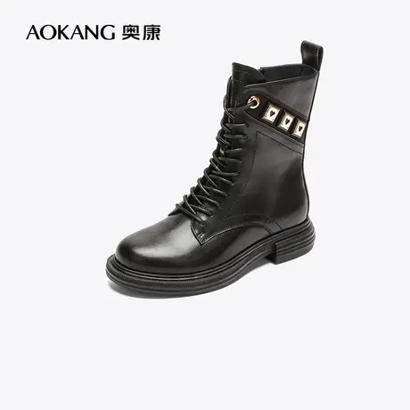 【门店发货】奥康女鞋 冬季气质真皮加厚保暖绒里马丁靴潮流舒适图片