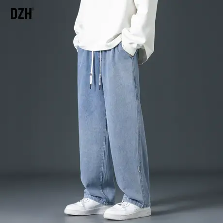 男士阔腿裤松紧腰牛仔裤男直筒垂感裤子男款2023新款秋季休闲长裤商品大图