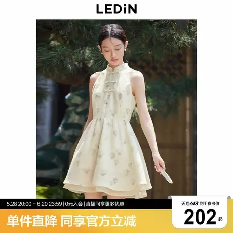 乐町声声乌龙新中式盘扣挂脖裙夏季新款碎花短裙国风无袖连衣裙商品大图