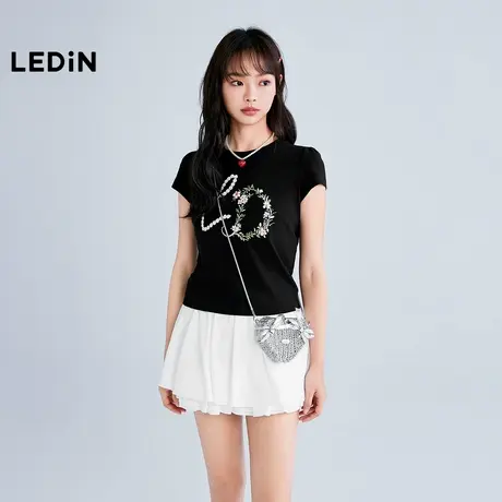 【商场同款】乐町字母花卉韩系少女小飞袖T恤夏修身短袖C1CNF2602图片