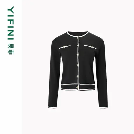 [专柜同款]Yifini/易菲绵羊毛混纺小香风针织开衫女毛织外套冬商品大图