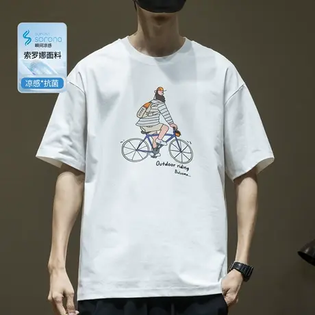 索罗娜凉感抑菌印花短袖男2025夏季新款宽松大码250G重磅圆领体恤商品大图