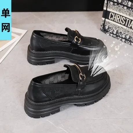 黑色真皮网面单鞋女夏季透气防臭薄款乐福鞋软底不累脚上班工作鞋图片