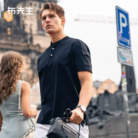 MrBu布先生廓形立领短袖t恤2025夏季新款竖条纹肌理短袖男ET16217图片