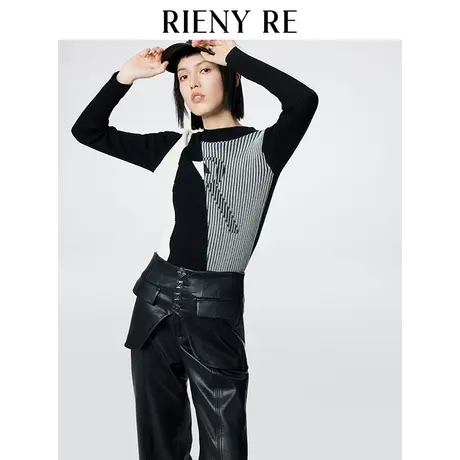 RIENYRE针织衫女新款黑色防晒长袖上衣条纹春秋修身高级洋气罩衫图片